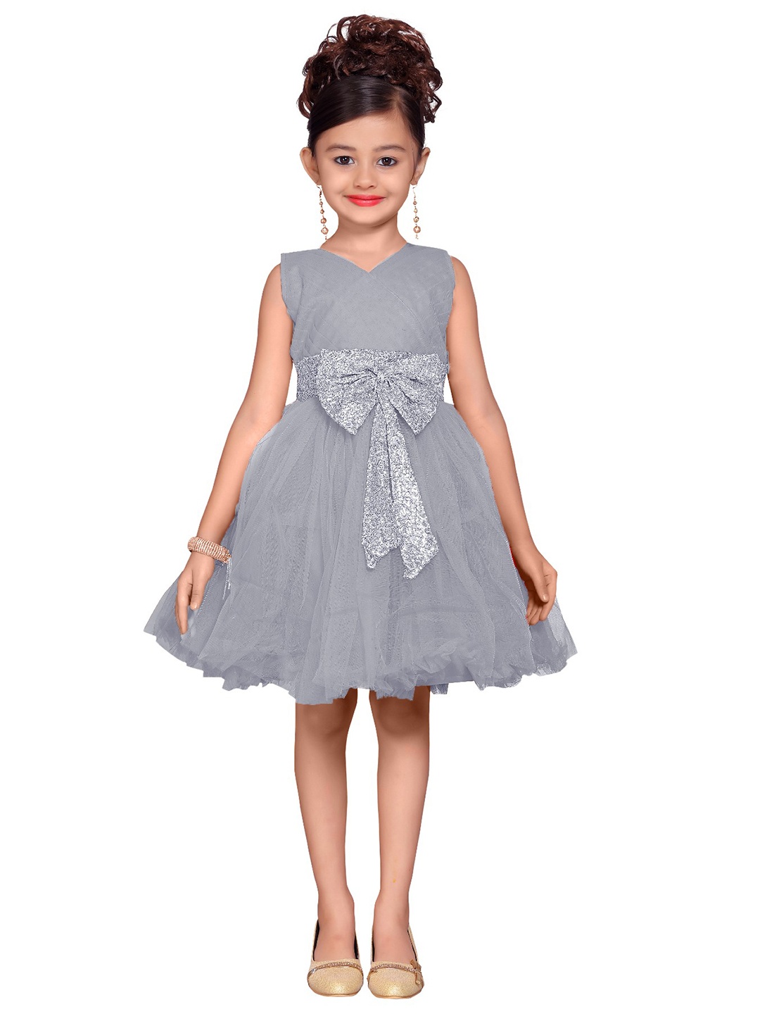 

ADIVA Girls Grey Solid Fit and Flare Dress