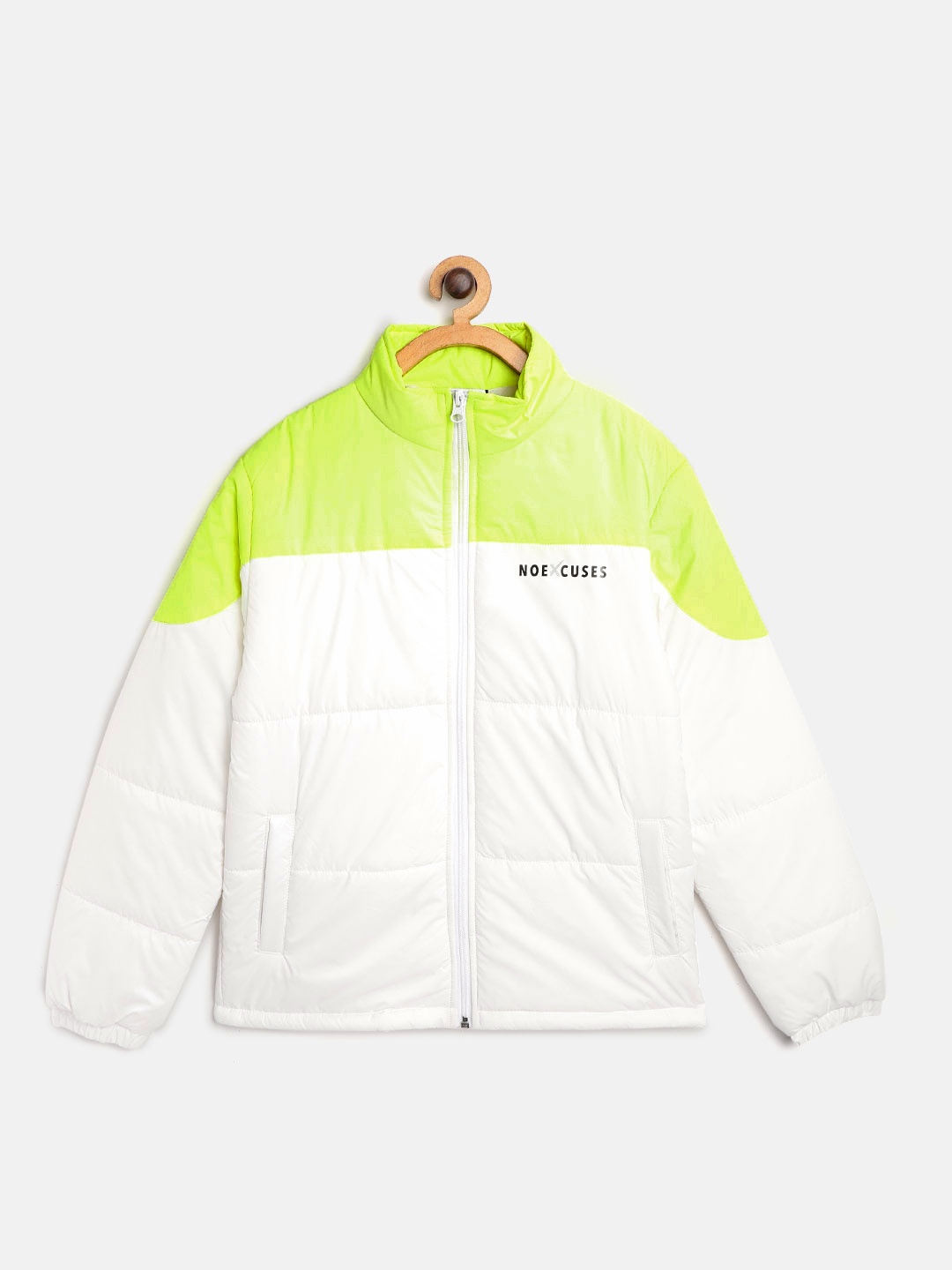 

HRX by Hrithik Roshan Boys White & Neon Green Colourblocked Puffer Jacket