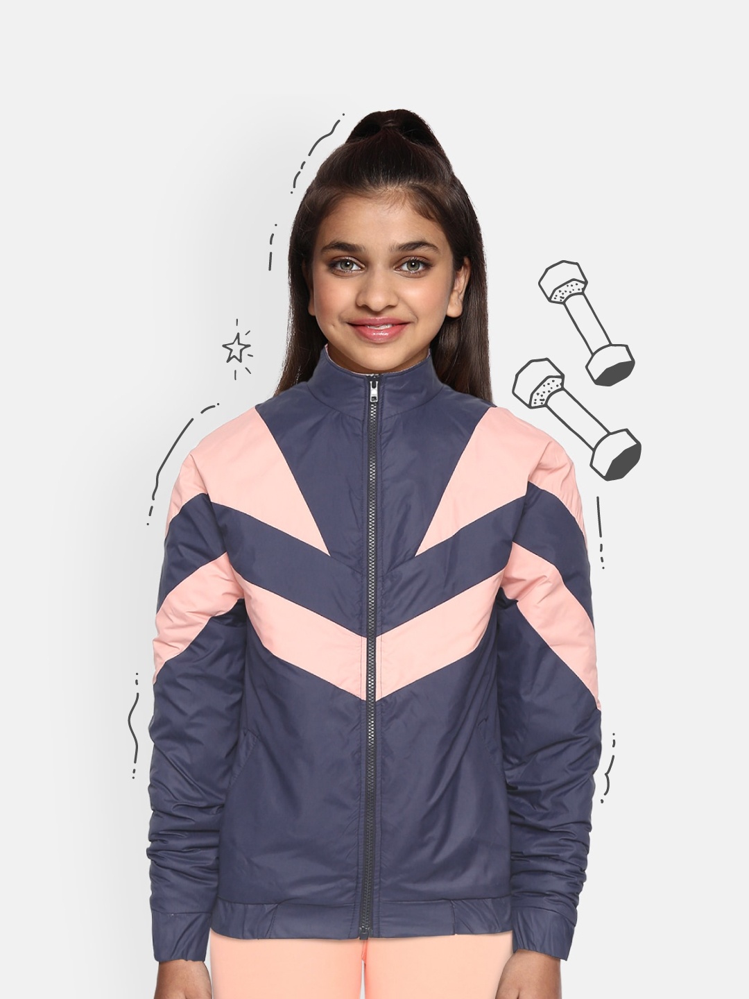 

HRX by Hrithik Roshan Girls Navy Antimicrobial Rapid-Dry Lifestyle Jacket, Navy blue