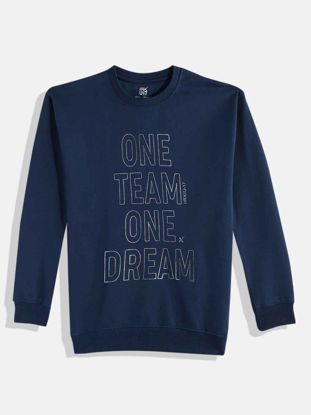 

HRX by Hrithik Roshan Girls Navy Printed Antimicrobial Bio-Wash Lifestyle Sweatshirt, Navy blue