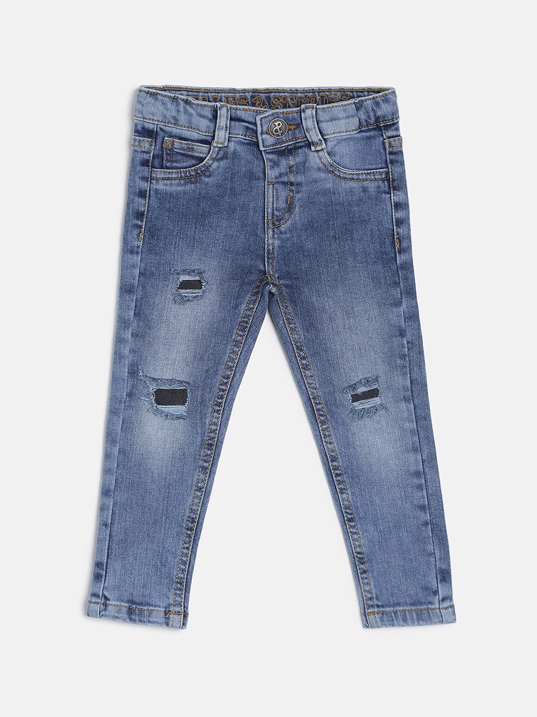 

TALES & STORIES Boys Blue Slim Fit Mid-Rise Mildly Distressed Jeans