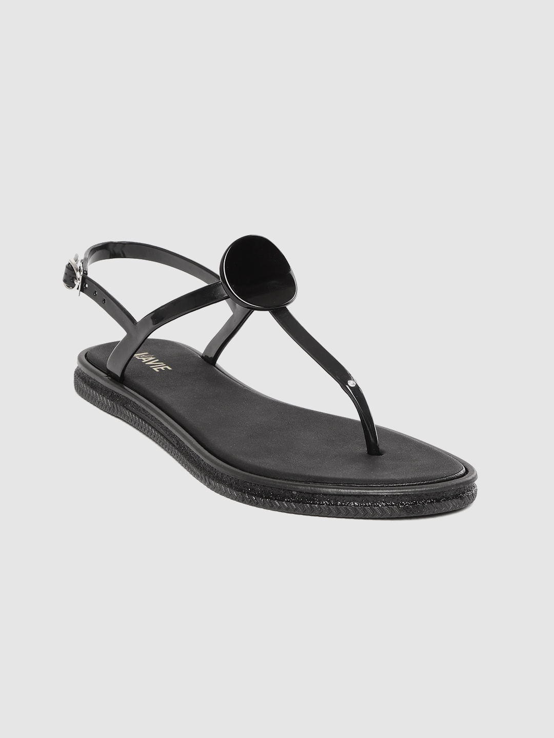 

Lavie Women Black Solid T-Strap Flats