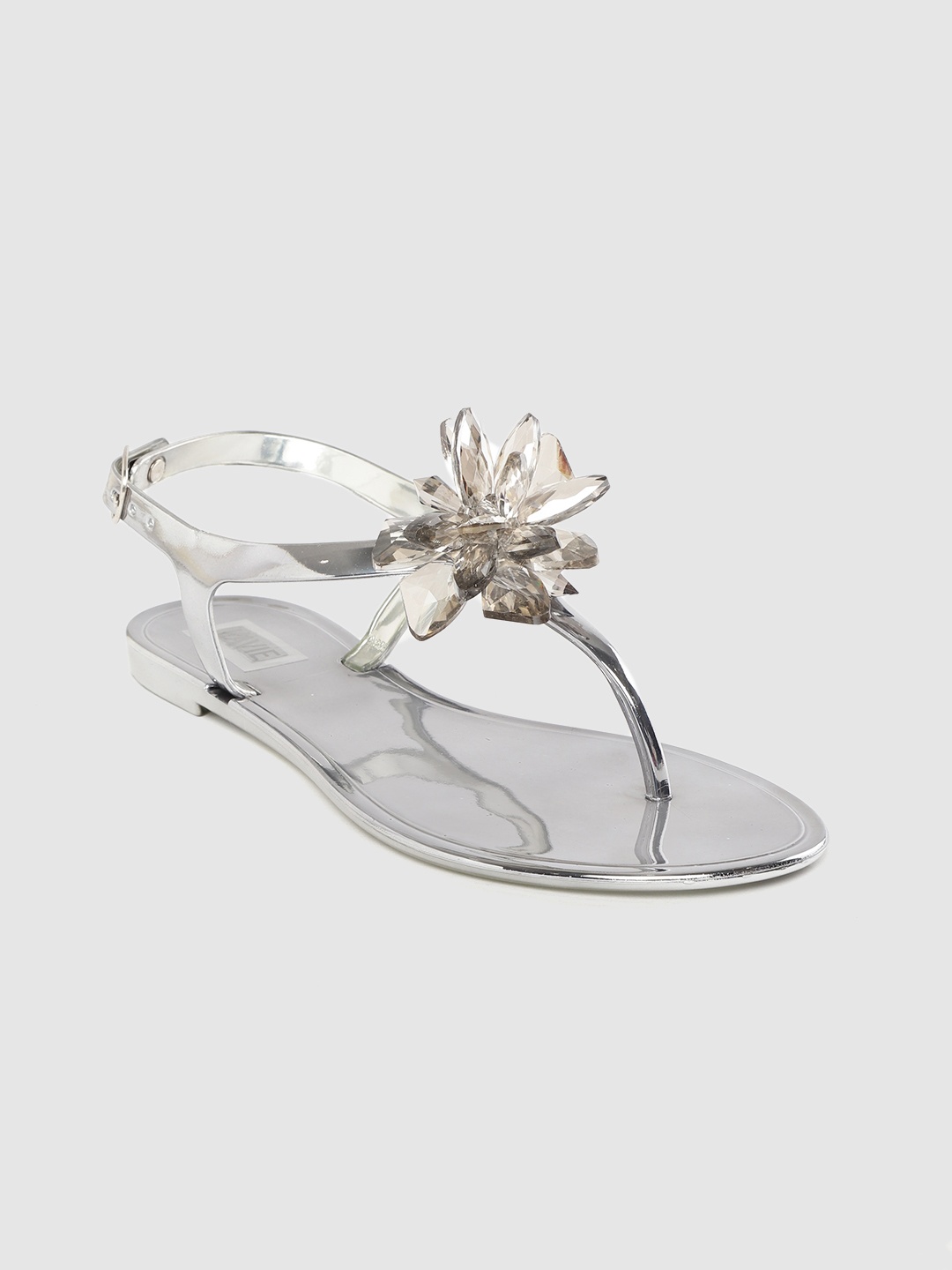 

Lavie Women Silver-Toned Solid T-Strap Flats
