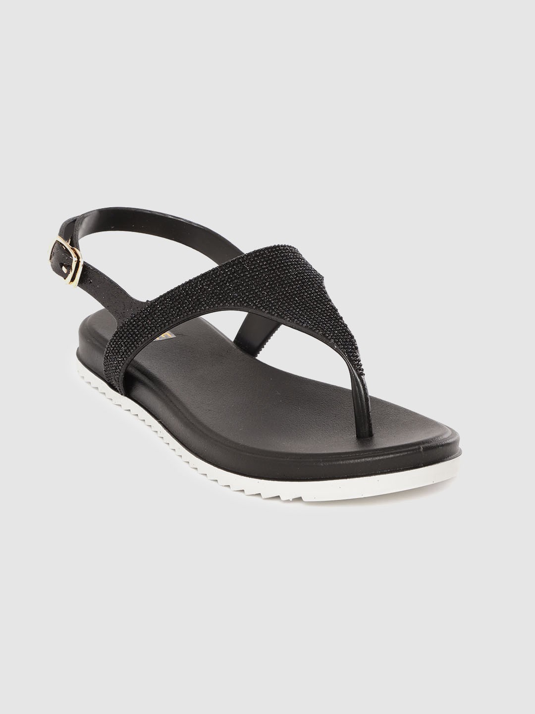 

Lavie Women Black Textured Open Toe Flats With Shimmer Detail