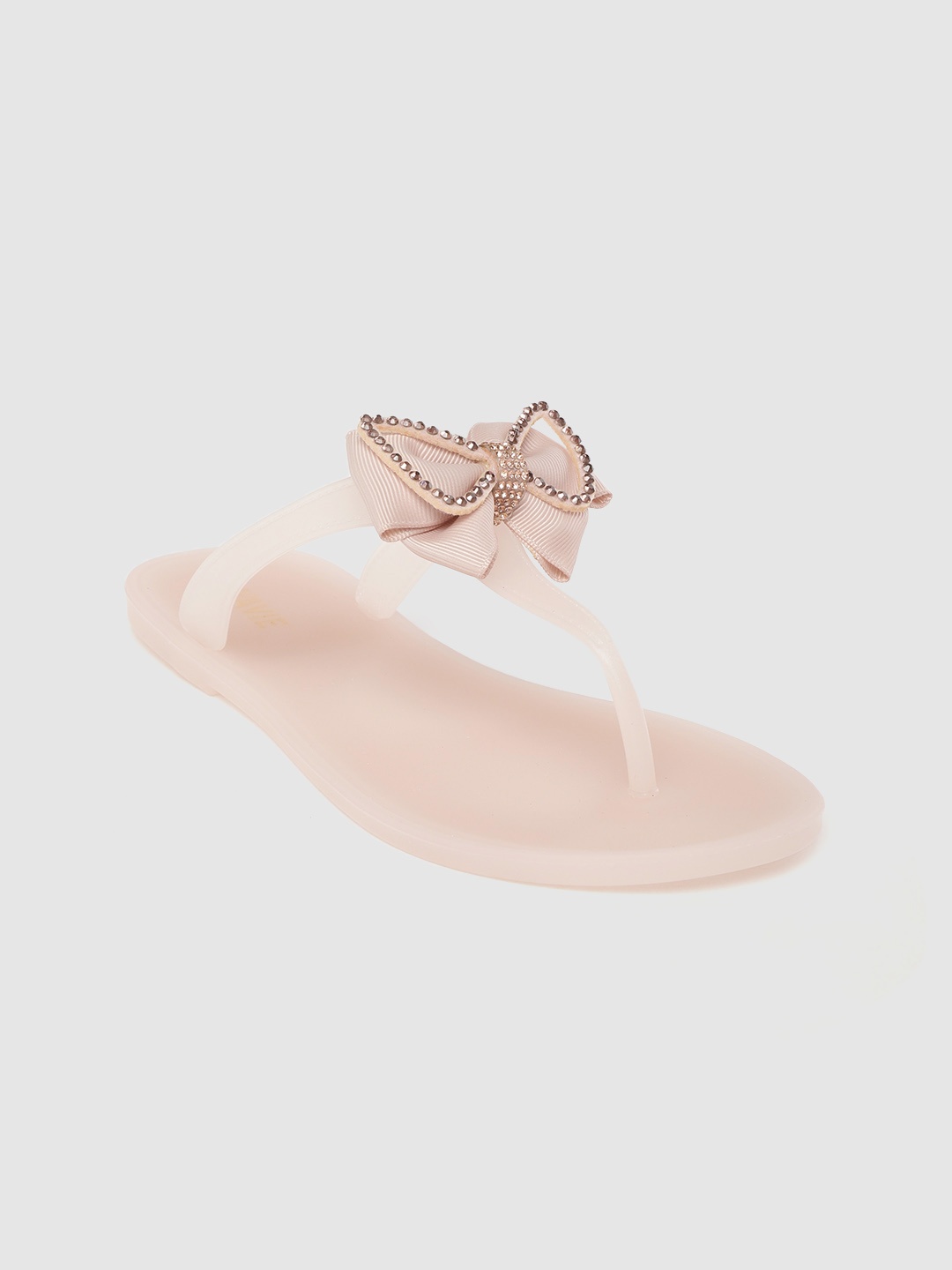 

Lavie Women Peach-Coloured Solid T-Strap Flats With Bow Detail