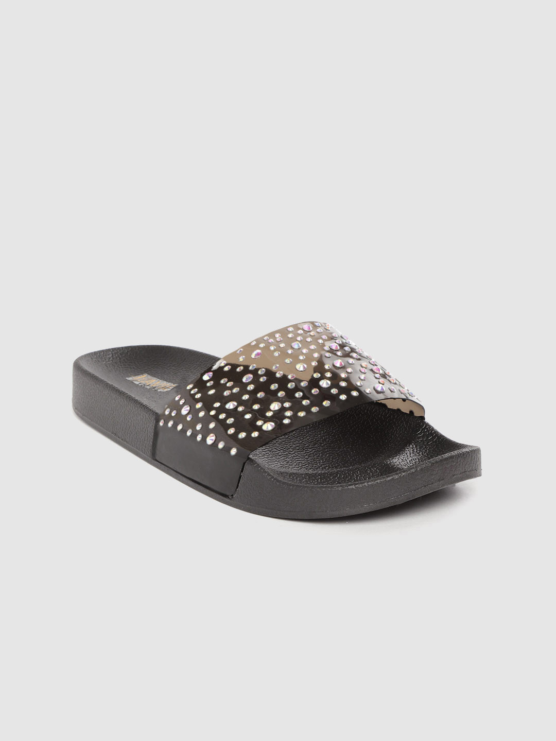 

Lavie Women Black & Silver-Toned Embellished Open Toe Flats