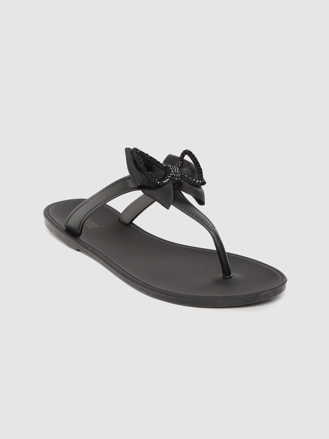

Lavie Women Black Solid T-Strap Flats With Bow Detail