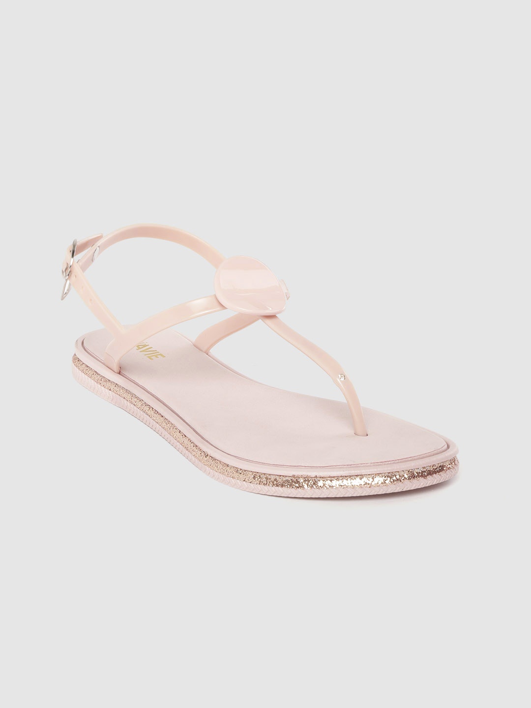

Lavie Women Peach-Coloured Solid T-Strap Flats