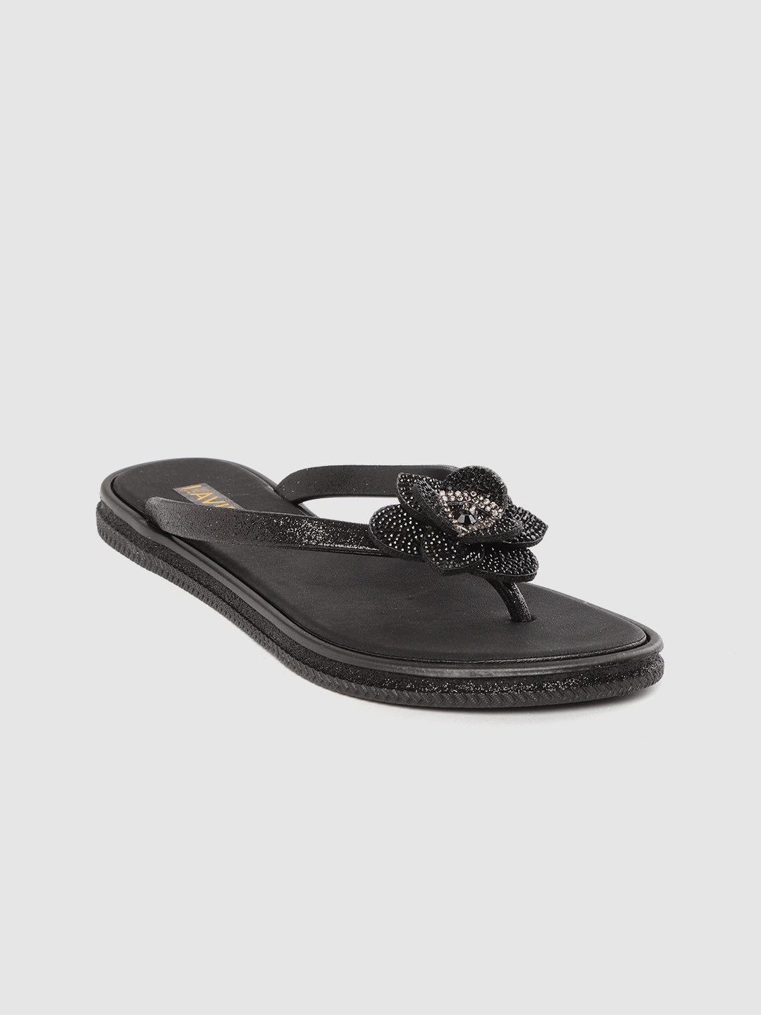 

Lavie Women Black Shimmer Open Toe Flats