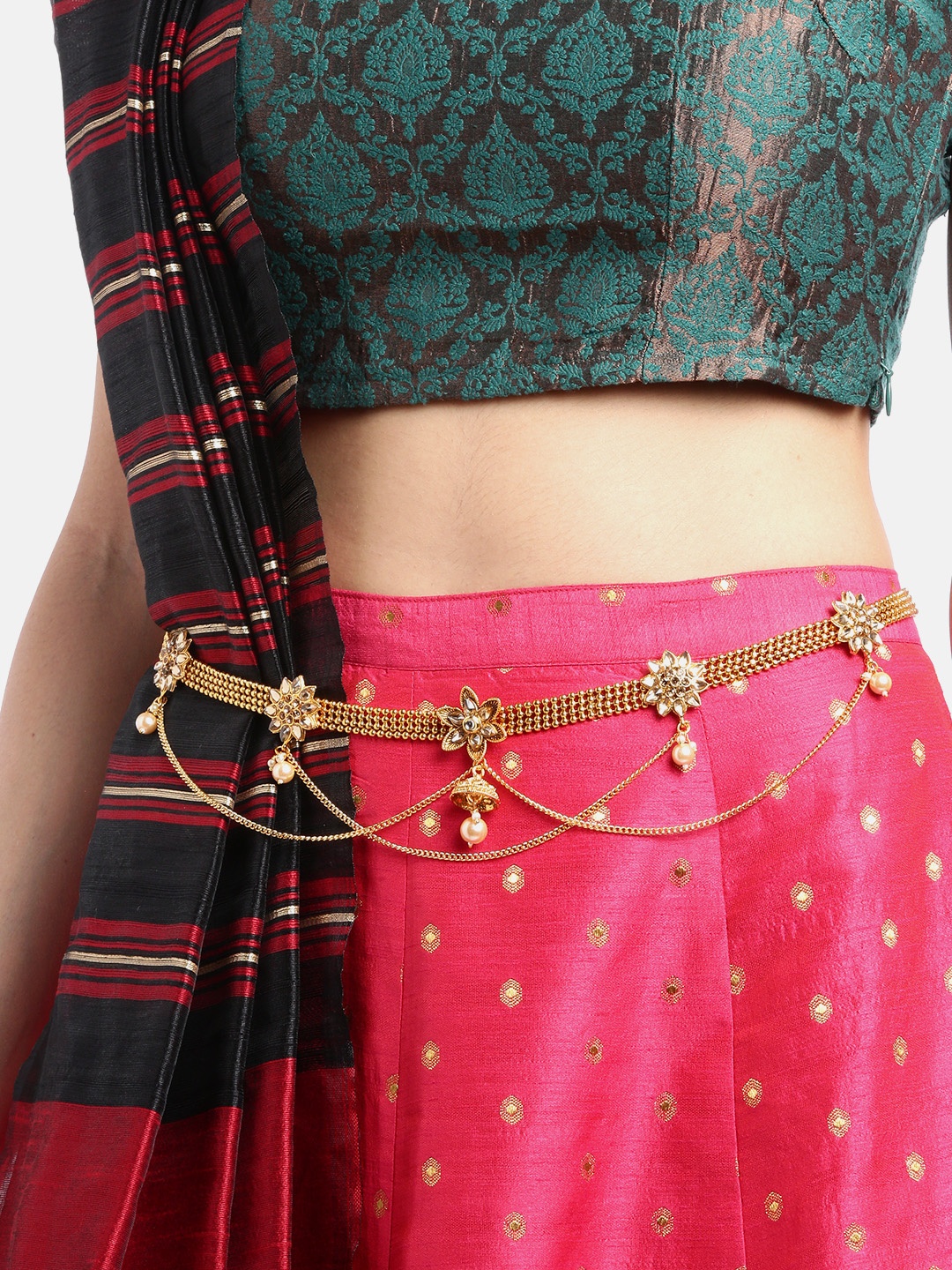 

JEWELS GEHNA Off-White Gold-Plated Kundan Studded & Beaded Handcrafted Kamarbandh