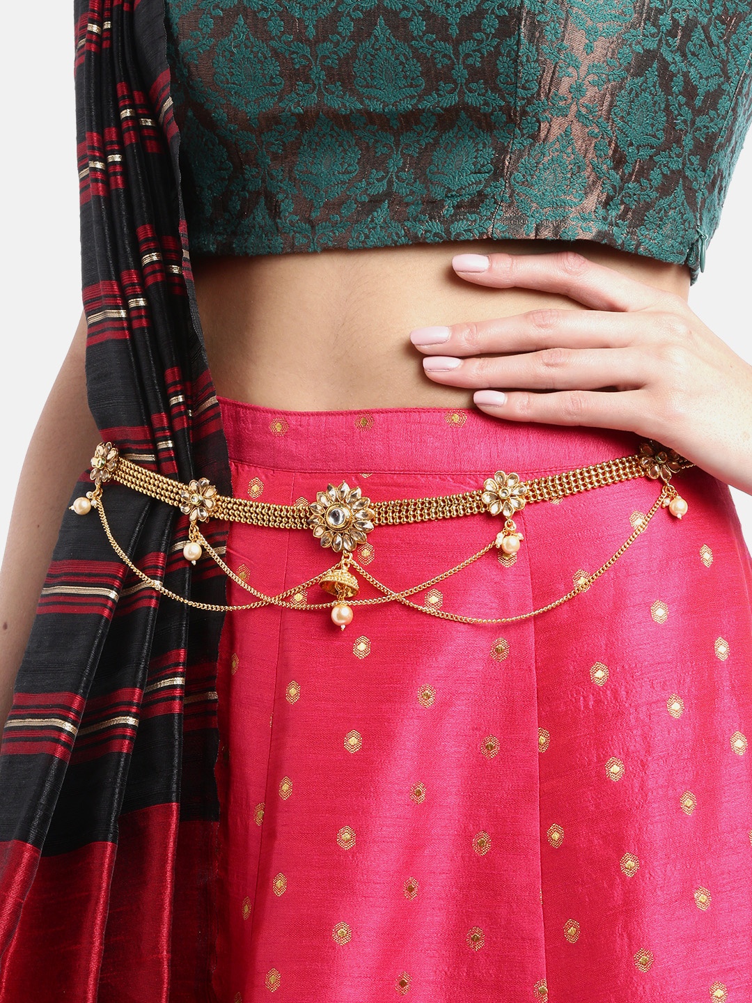 

JEWELS GEHNA Off-White Gold-Plated Kundan Studded & Beaded Handcrafted Kamarbandh