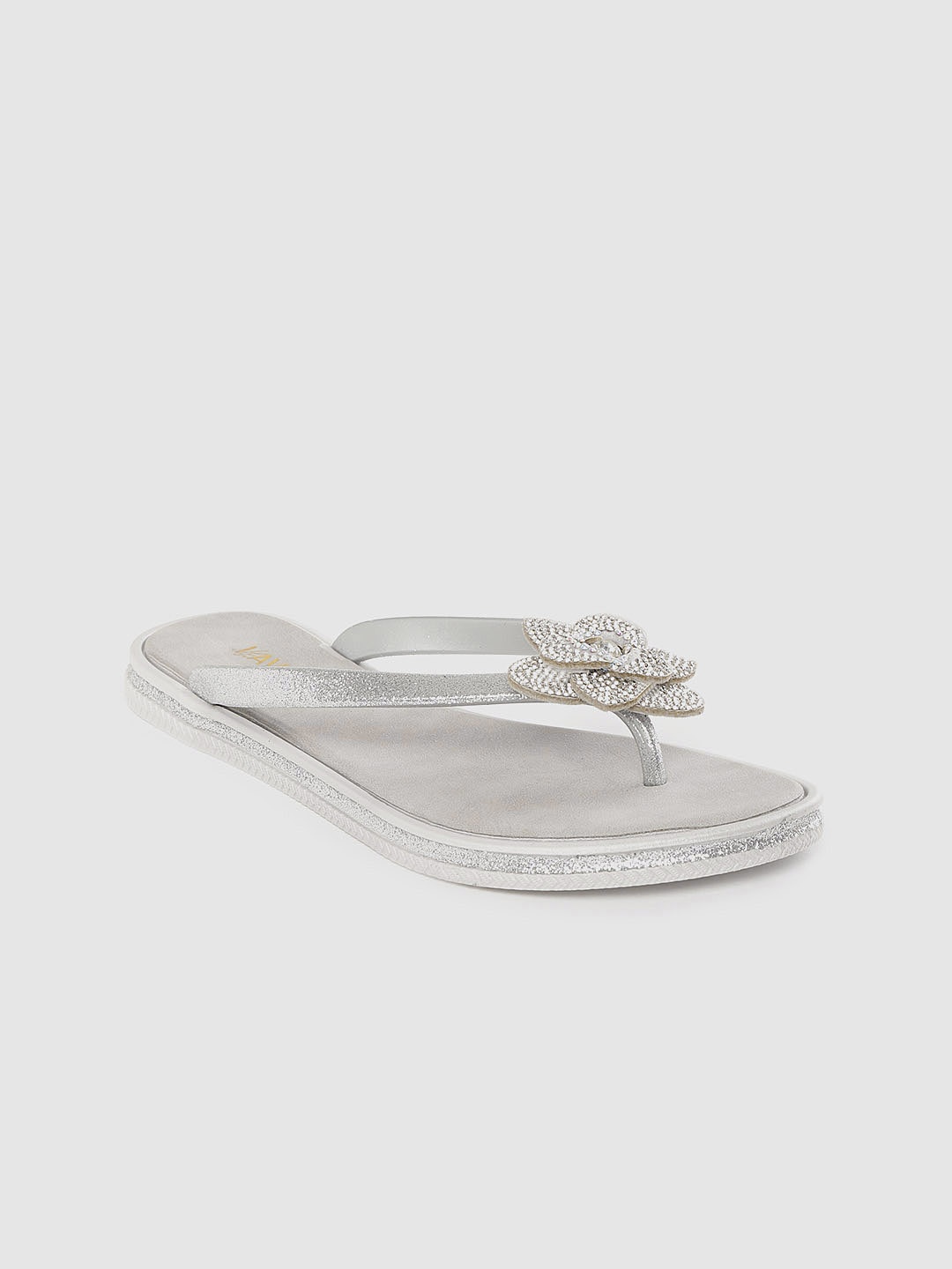 

Lavie Women Grey Embellished Glitter Open Toe Flats
