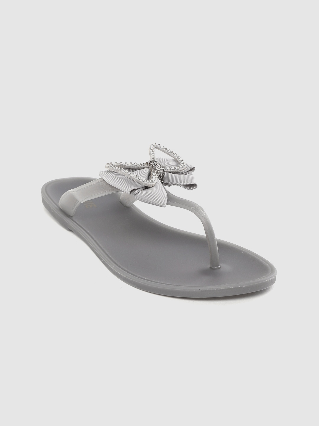 

Lavie Women Grey Embellished Bow Detail T-Strap Flats
