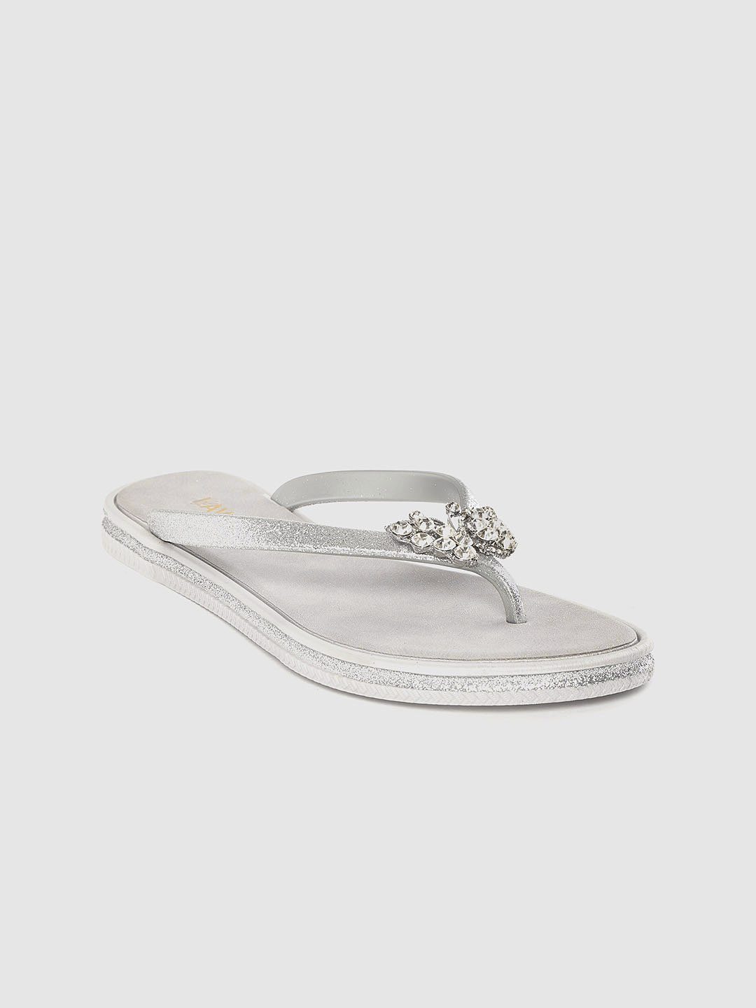 

Lavie Women Grey Embellished Glitter Open Toe Flats