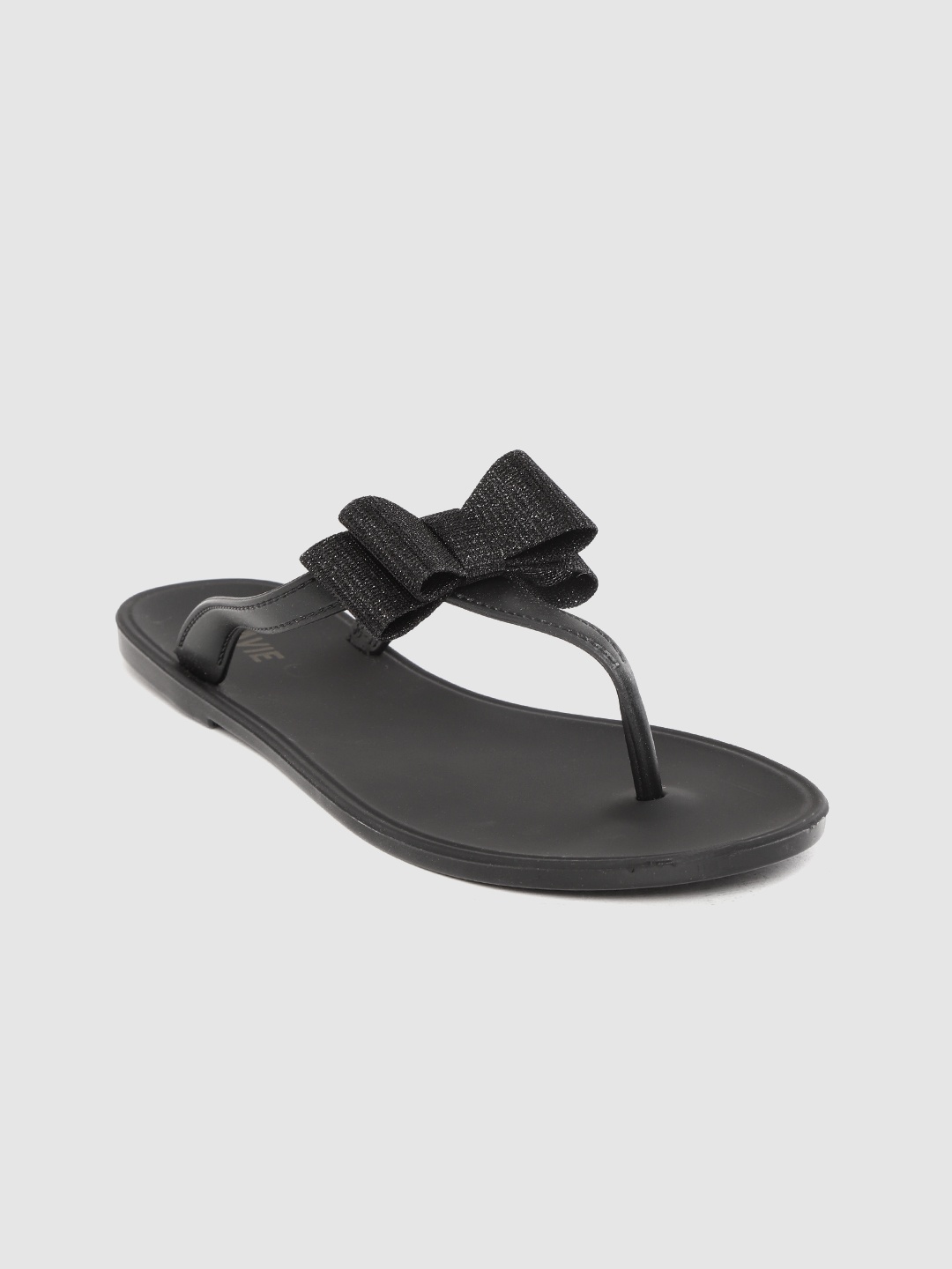 

Lavie Women Charcoal Grey Shimmer Bow-Detail T-Strap Flats