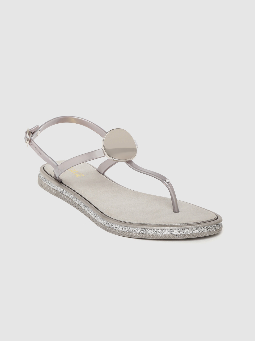 

Lavie Women Grey Solid T-Strap Flats