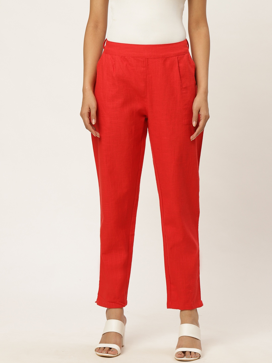 

FABRIC FITOOR Women Red Relaxed Straight Fit Solid Regular Trousers