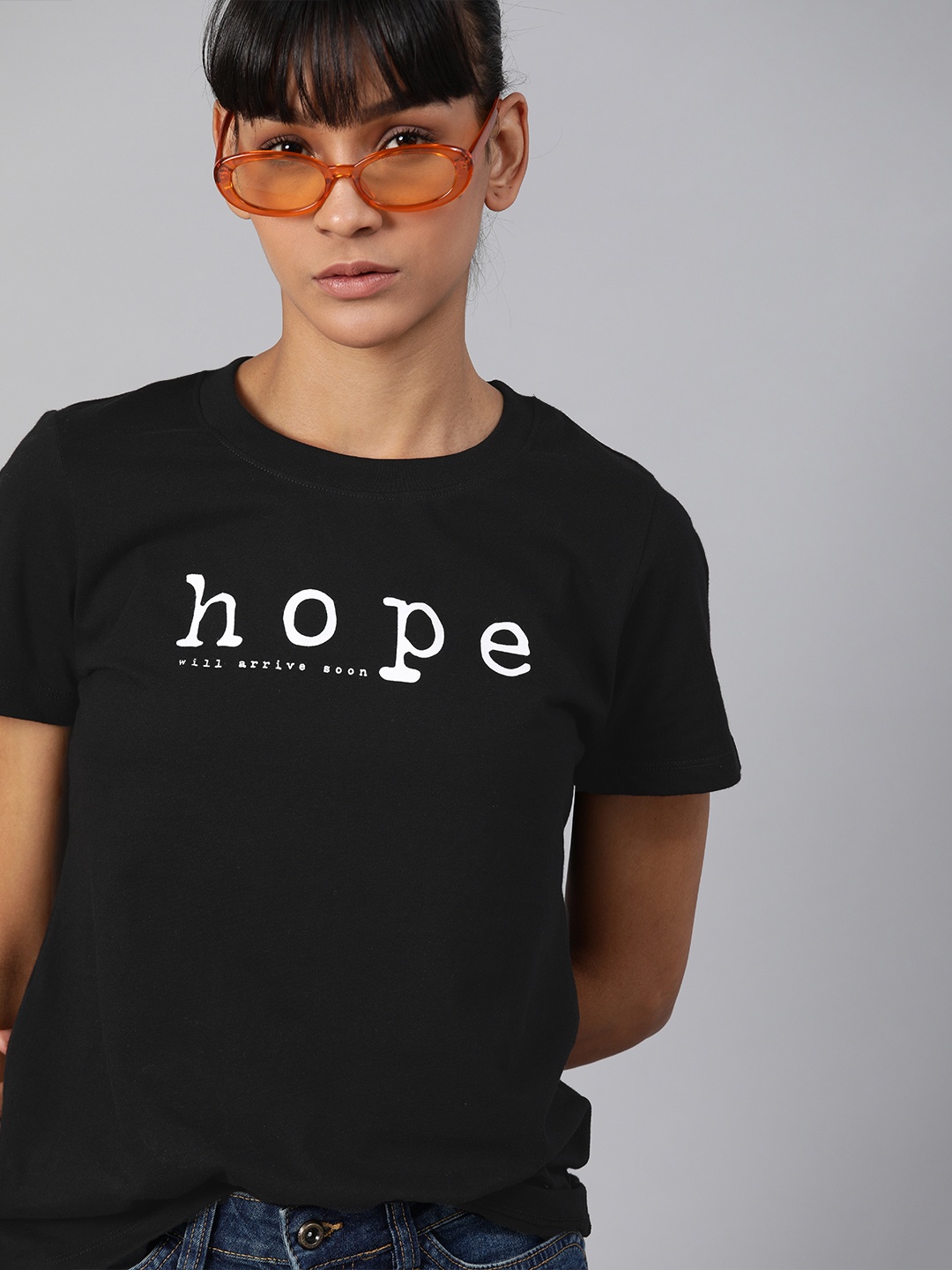 

Kook N Keech Women Black Printed Round Neck Pure Cotton T-shirt