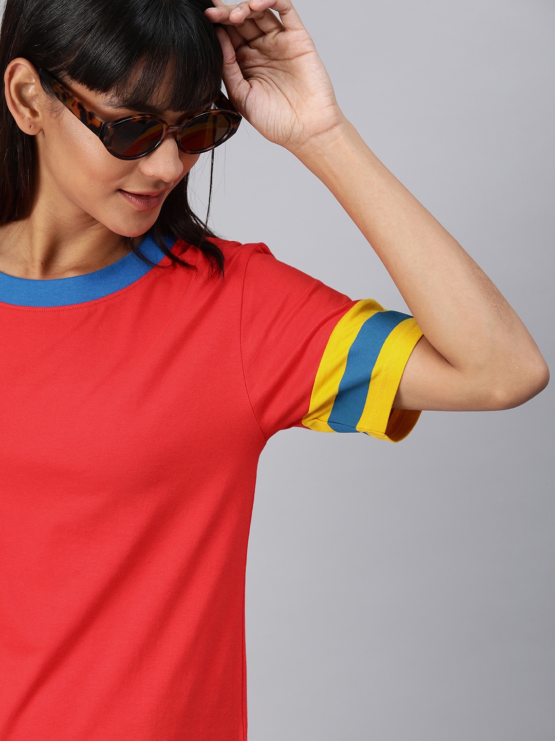 

HERENOW Women Red Solid Round Neck Pure Cotton T-shirt