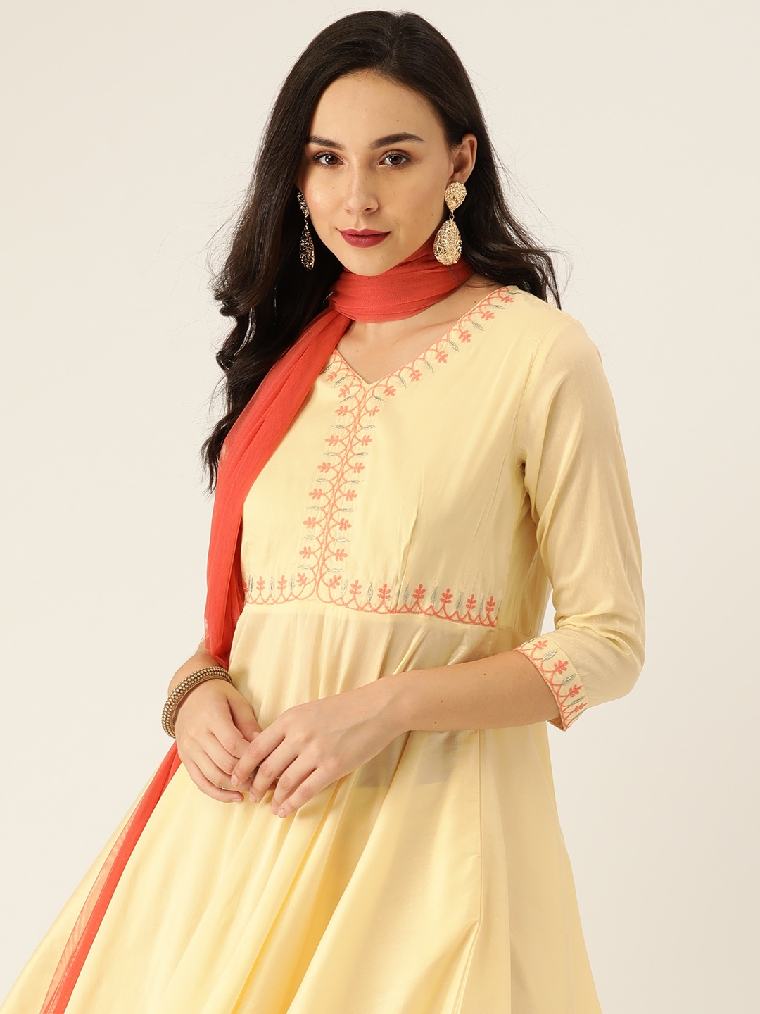 

Women Pst Base Yellow Color Anarkali Kurta With Straight Pants