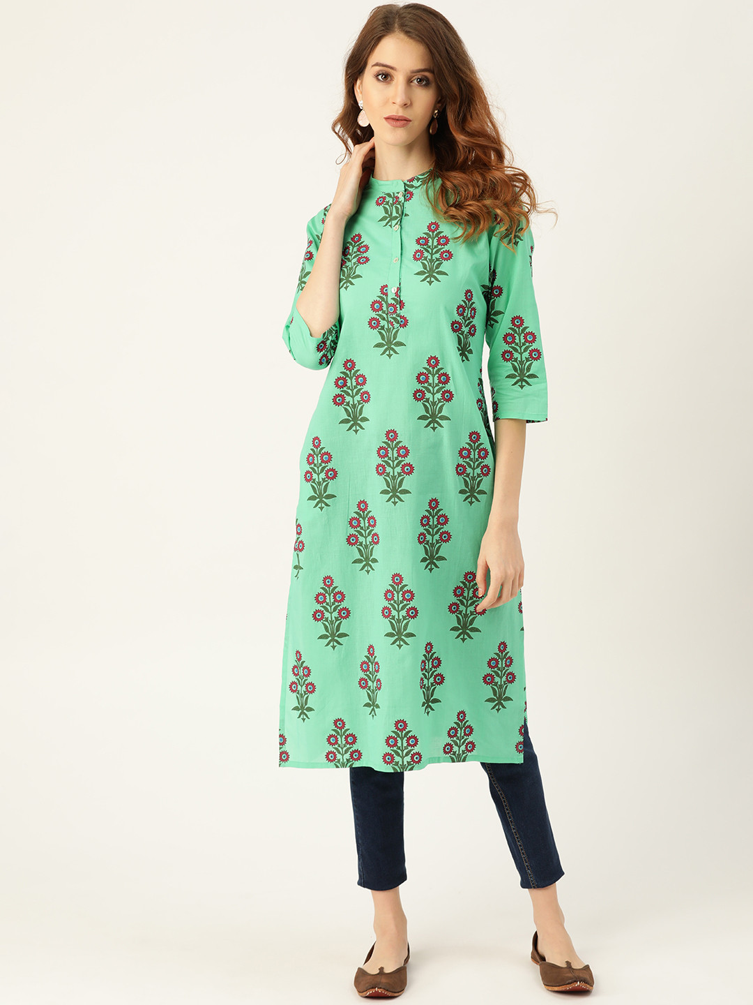 

Sangria Women Green & Maroon Printed Straight Kurta