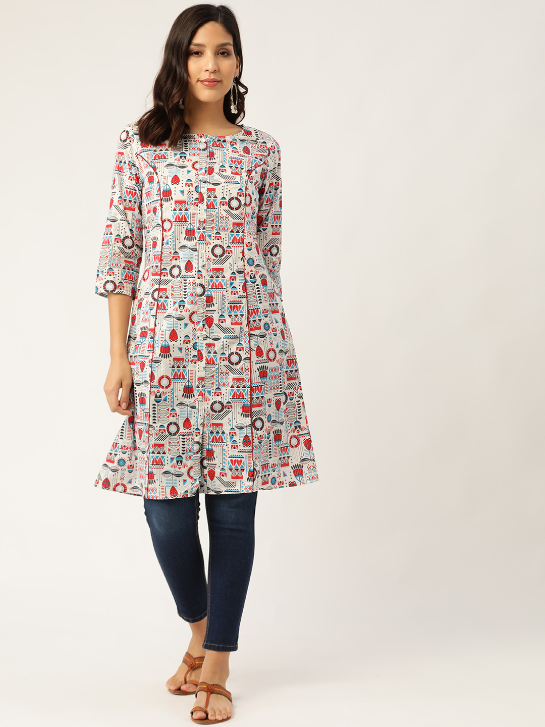 

Sangria Women White & Red Printed A-Line Kurta