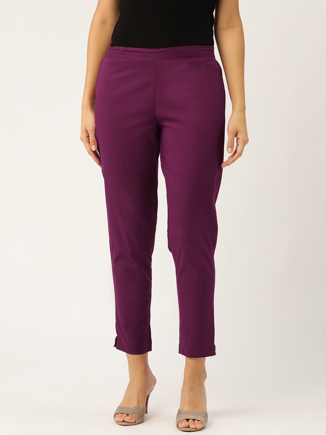 

Sangria Women Purple Cropped Pure Cotton Trousers