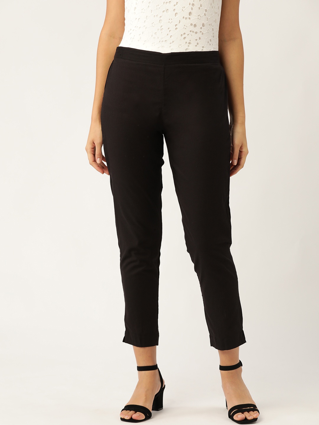 

Sangria Women Black Regular Fit Solid Cropped Trousers