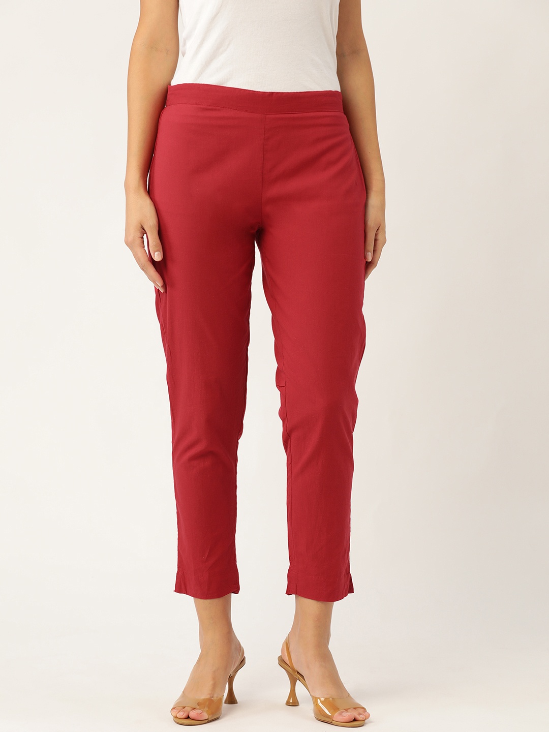 

Sangria Women Red Regular Fit Solid Cropped Trousers