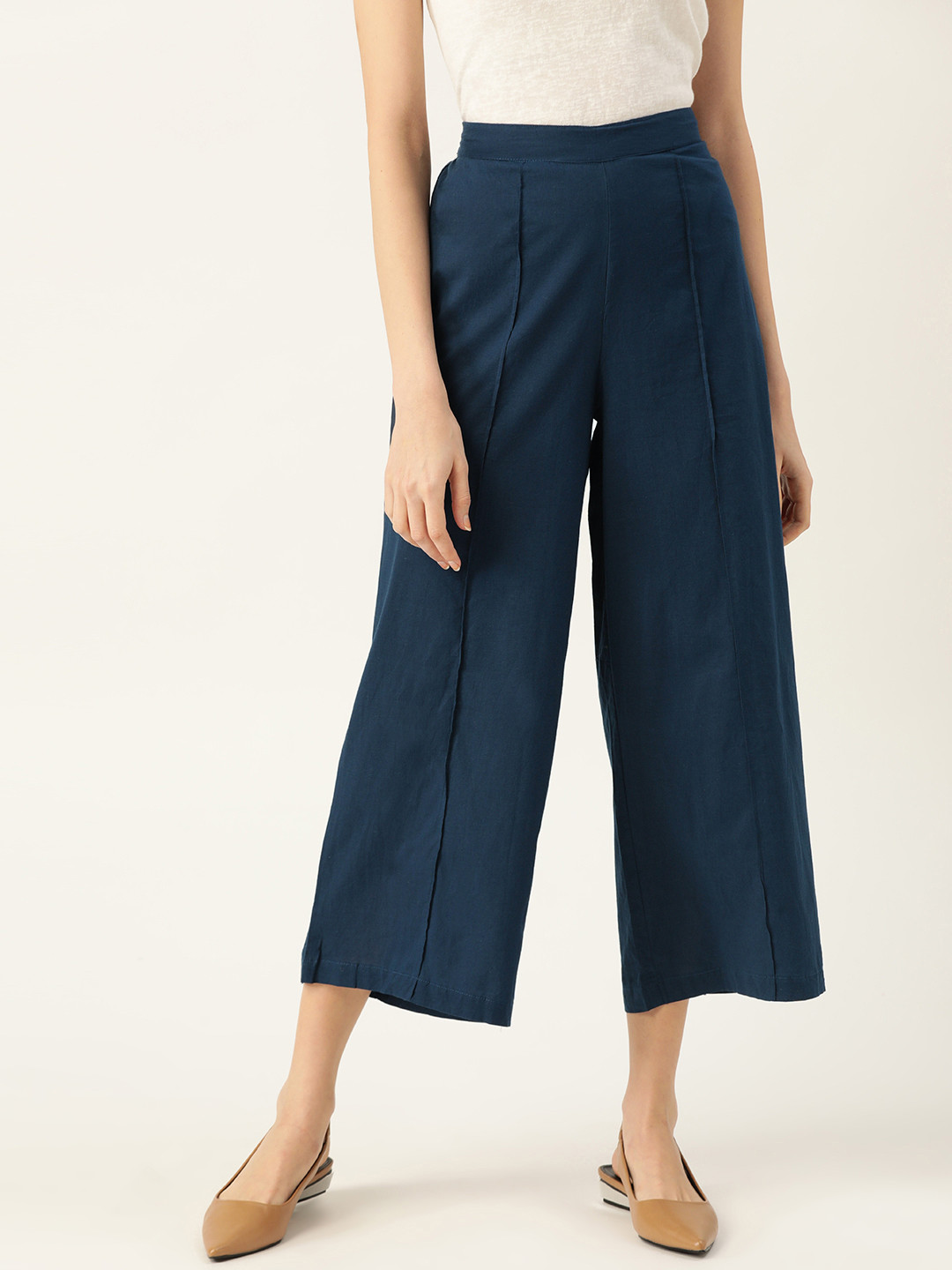 

Sangria Women Navy Blue Solid Straight Cropped Palazzos