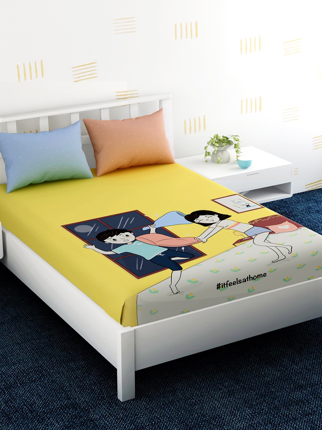 

EverHOME Yellow Graphic 210 TC Cotton 1 King Bedsheet with 2 Pillow Covers