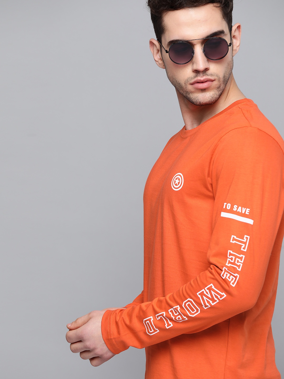 

Kook N Keech Marvel Men Orange Captain America Print Detail Pure Cotton Round Neck T-shirt