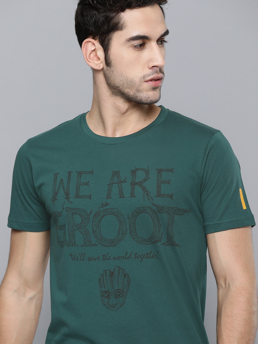 

Kook N Keech Marvel Men Cotton Teal Green & Black Printed Round Neck T-shirt