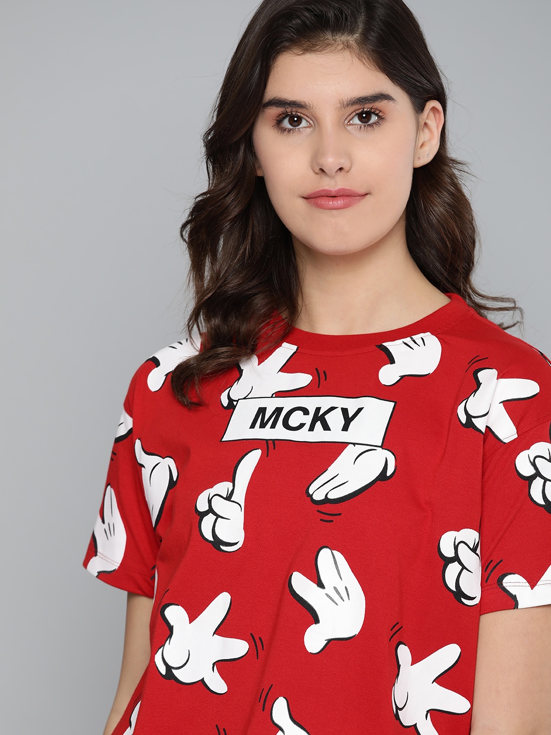 

Kook N Keech Disney Women Red & White Mickey Mouse Print Round Neck T-shirt