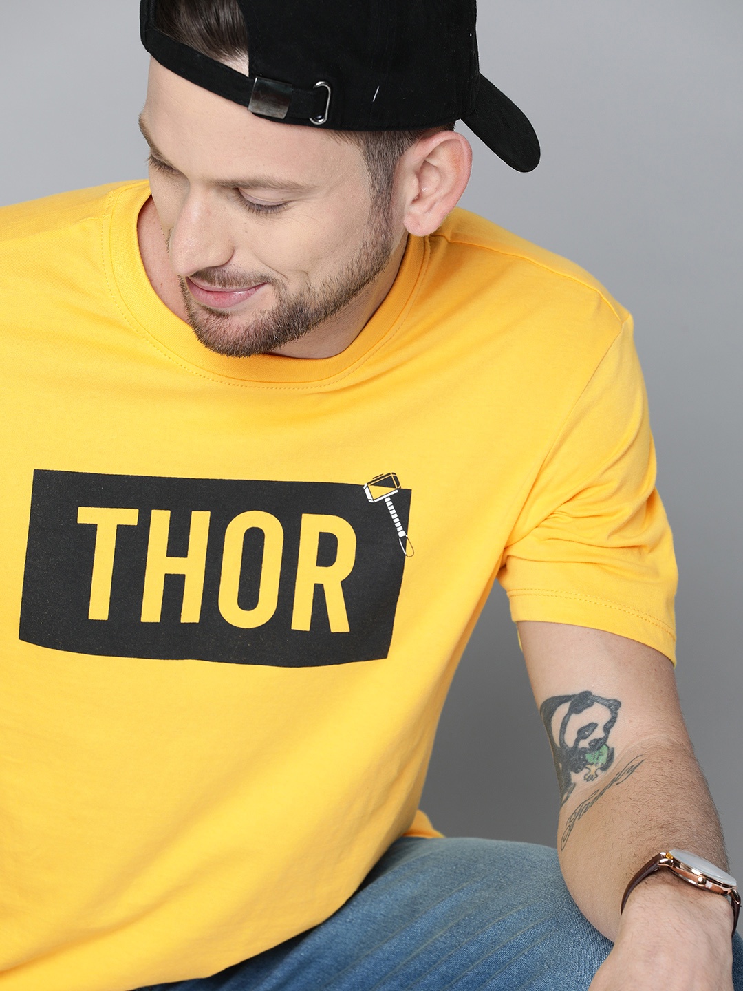 

Kook N Keech Marvel Men Yellow Printed Round Neck Pure Cotton T-shirt