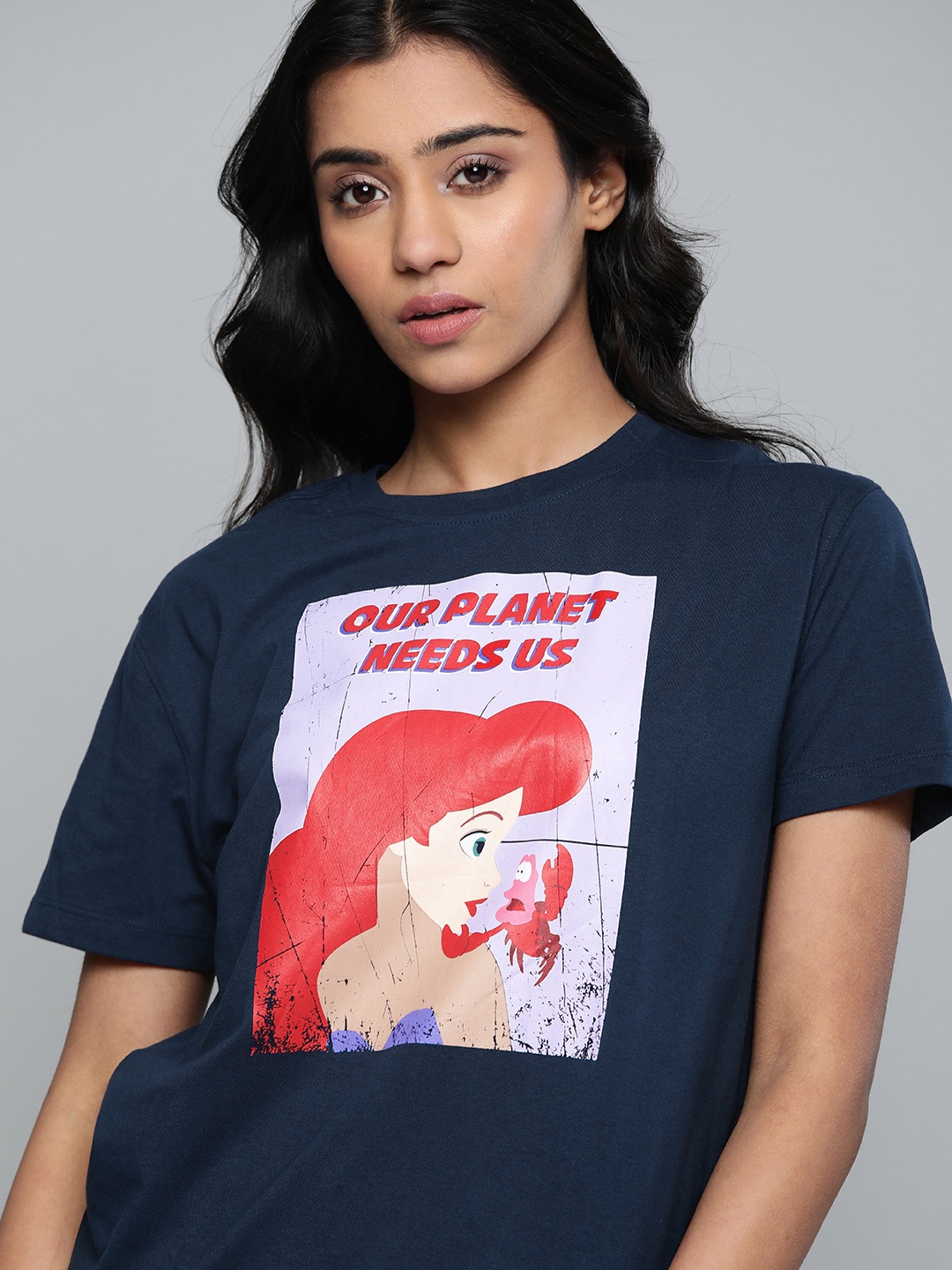 

Kook N Keech Disney Women Navy Blue Printed Round Neck T-shirt