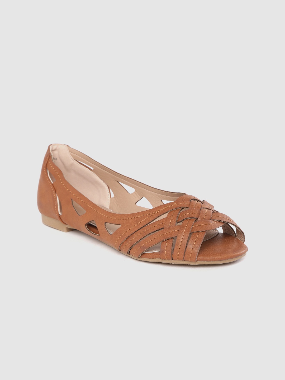 

DOROTHY PERKINS Women Brown Criss-Cross Open Toe Flats