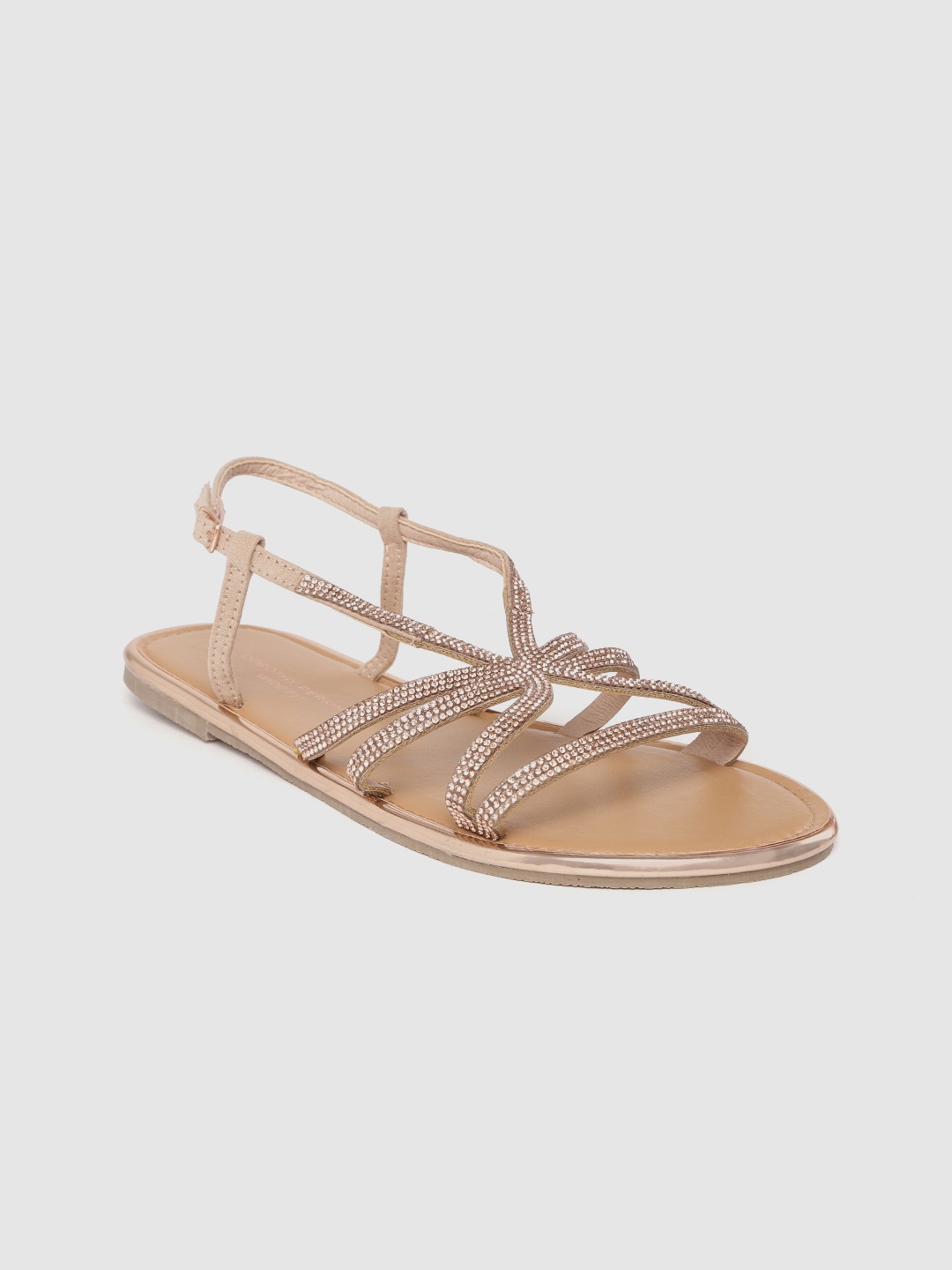 

DOROTHY PERKINS Women Rose Gold-Toned Wide Fit Embellished Open Toe Flats