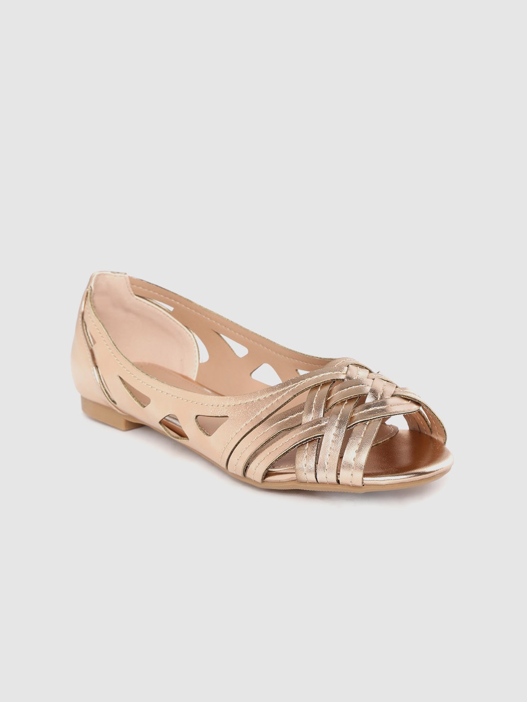 

DOROTHY PERKINS Women Rose Gold-Toned Cut-Out Wide Fit Open Toe Flats