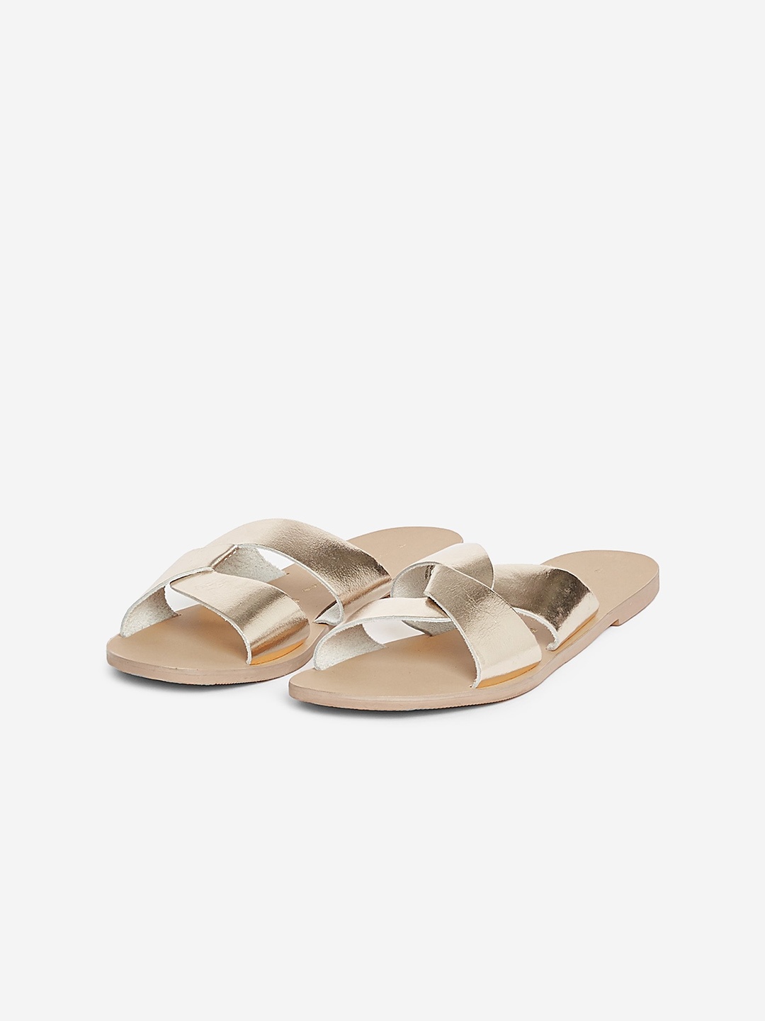 

DOROTHY PERKINS Women Gold-Toned Solid Leather Open Toe Flats