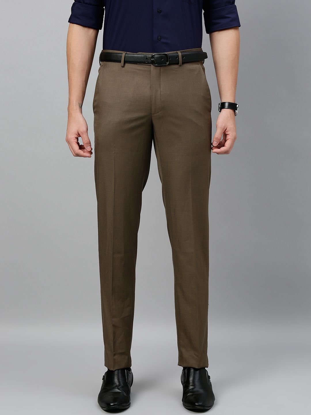 

Van Heusen Men Brown Slim Fit Solid Formal Trousers