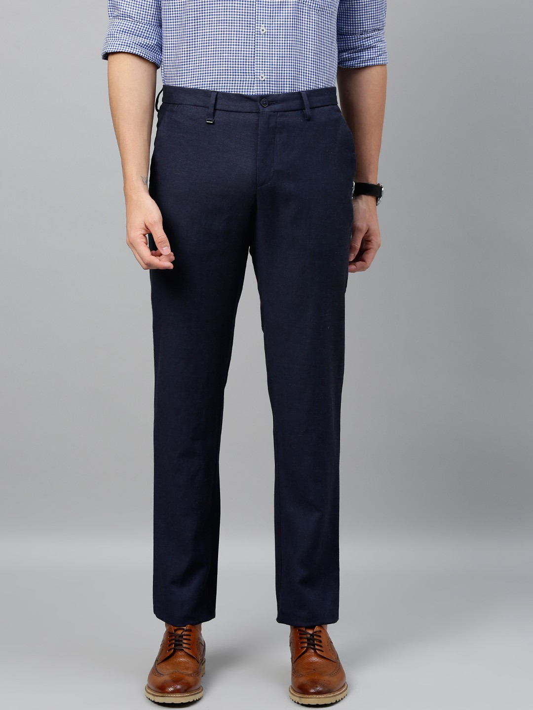 

Van Heusen Men Blue Slim Fit Solid Regular Trousers