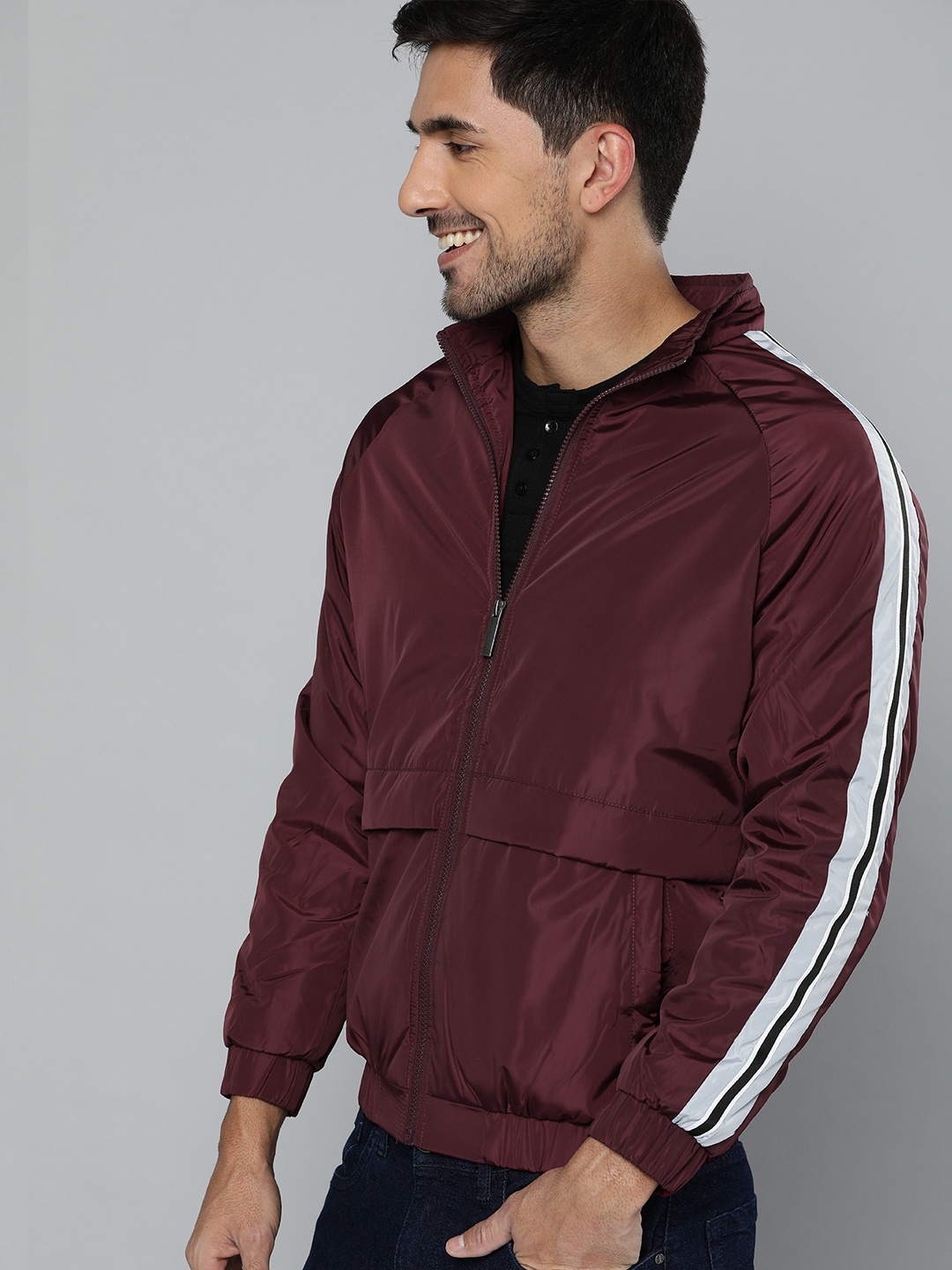 

Mast & Harbour Men Burgundy Solid Bomber Jacket