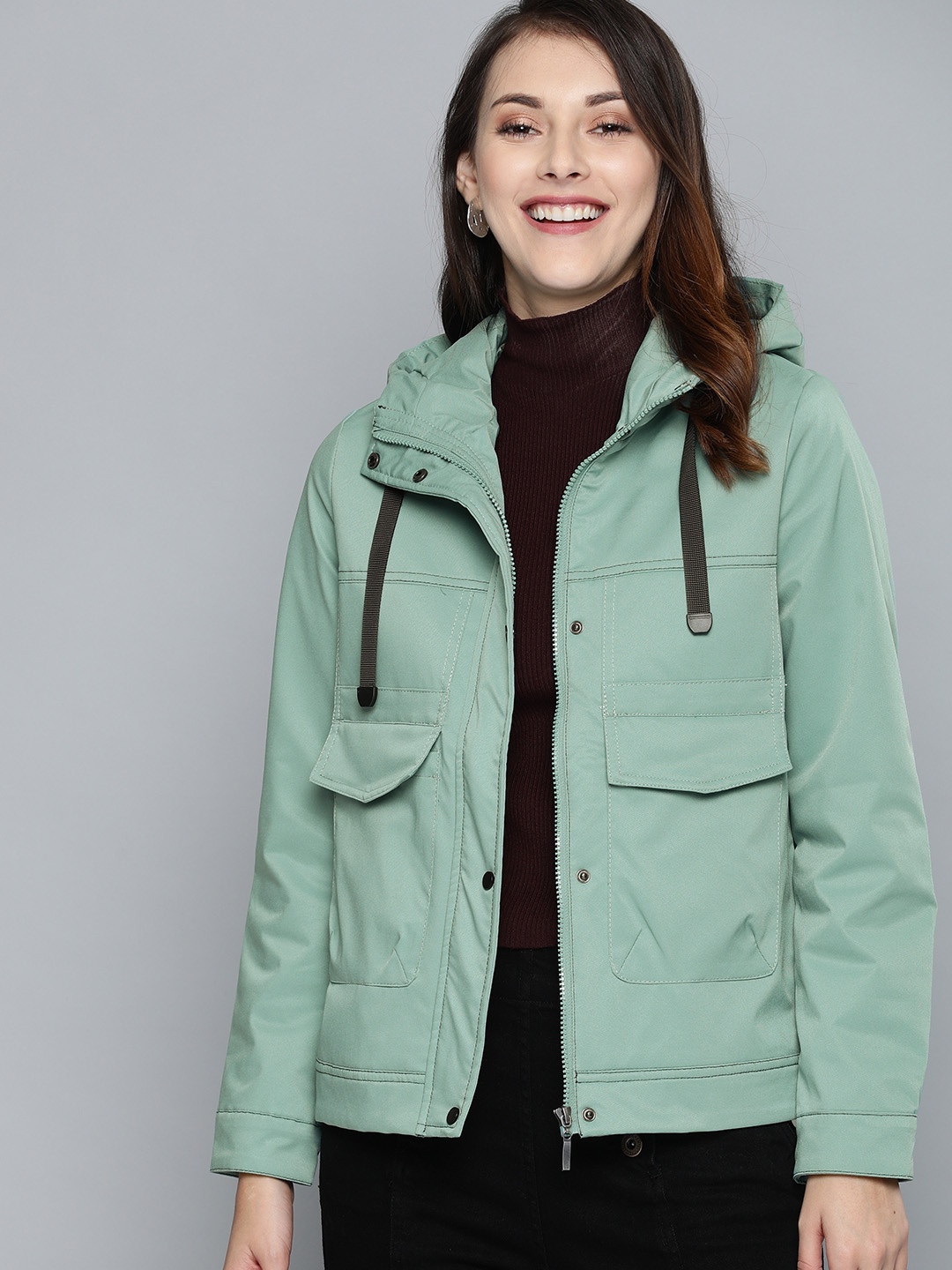 

Mast & Harbour Women Mint Green Solid Padded Jacket