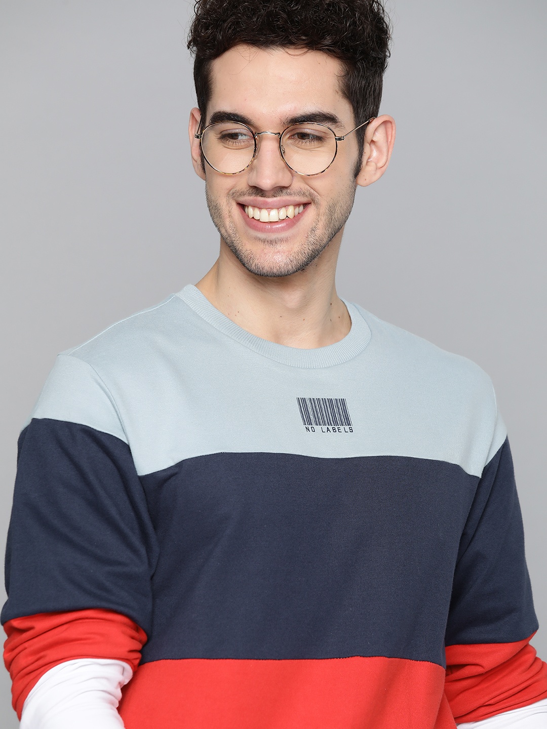 

Mast & Harbour Men Blue & Red Pure Cotton Colourblocked Sweatshirt