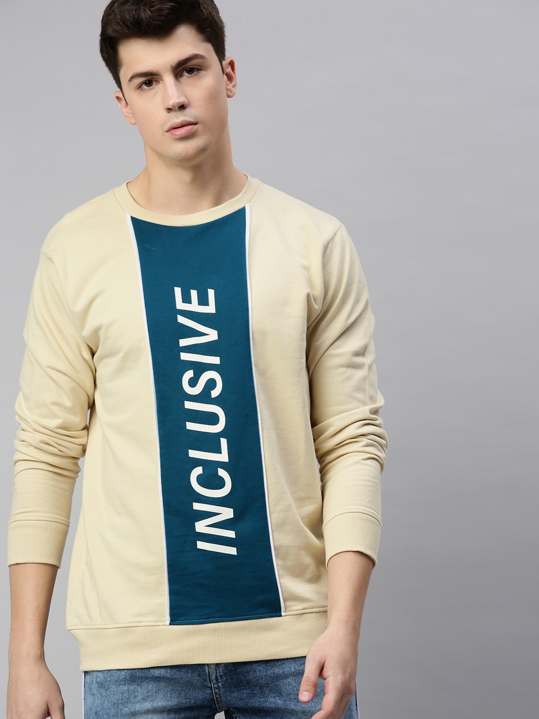 

Mast & Harbour Men Cream-Coloured Printed Sweatshirt