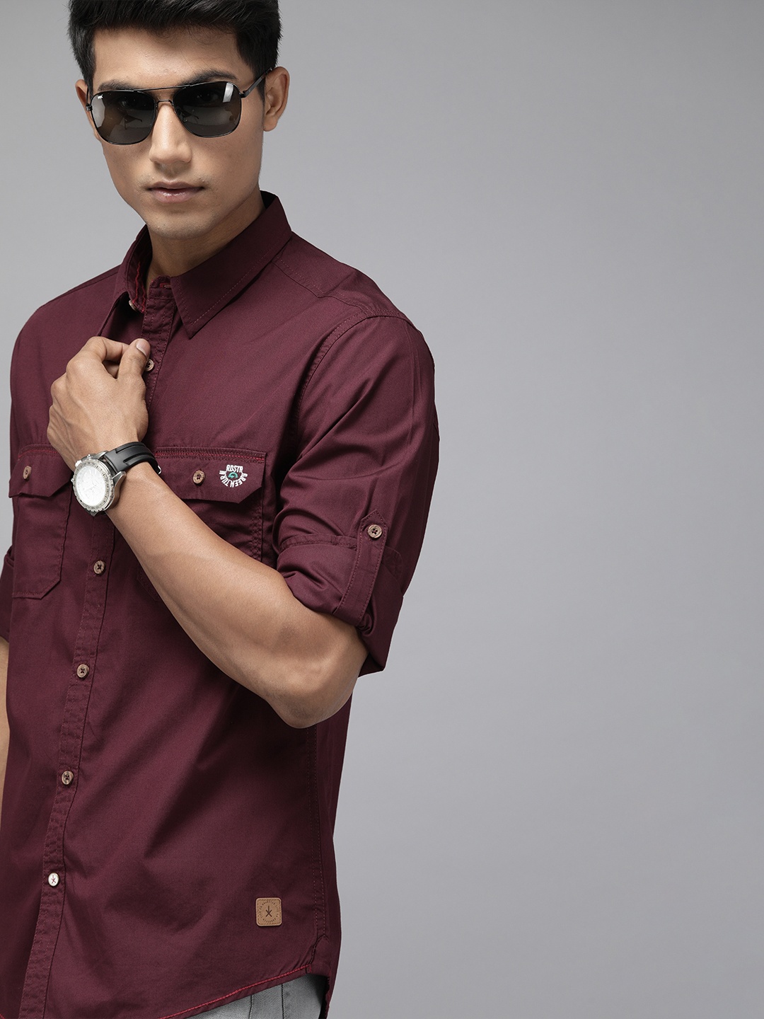 

Roadster Green Turn Men Wine Sustainable Recycle Cotton Poly Shirt, Maroon