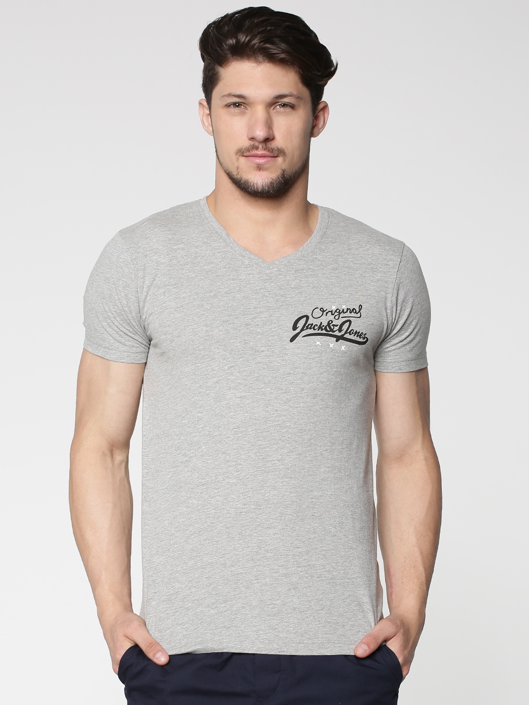 

Jack & Jones Men Grey Soild Lounge T-shirt