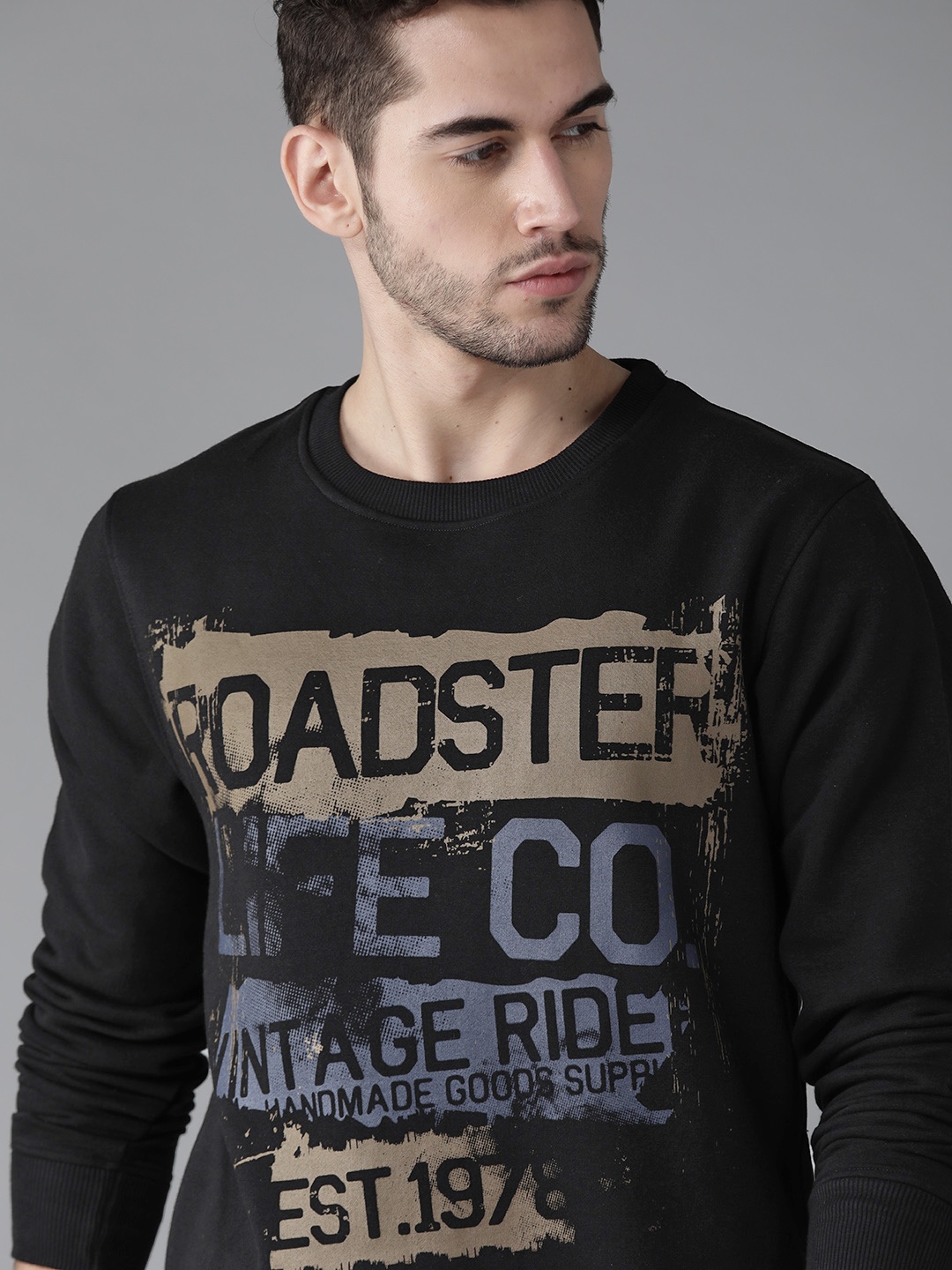 

Roadster Men Black & Blue Printed Sweatshirt