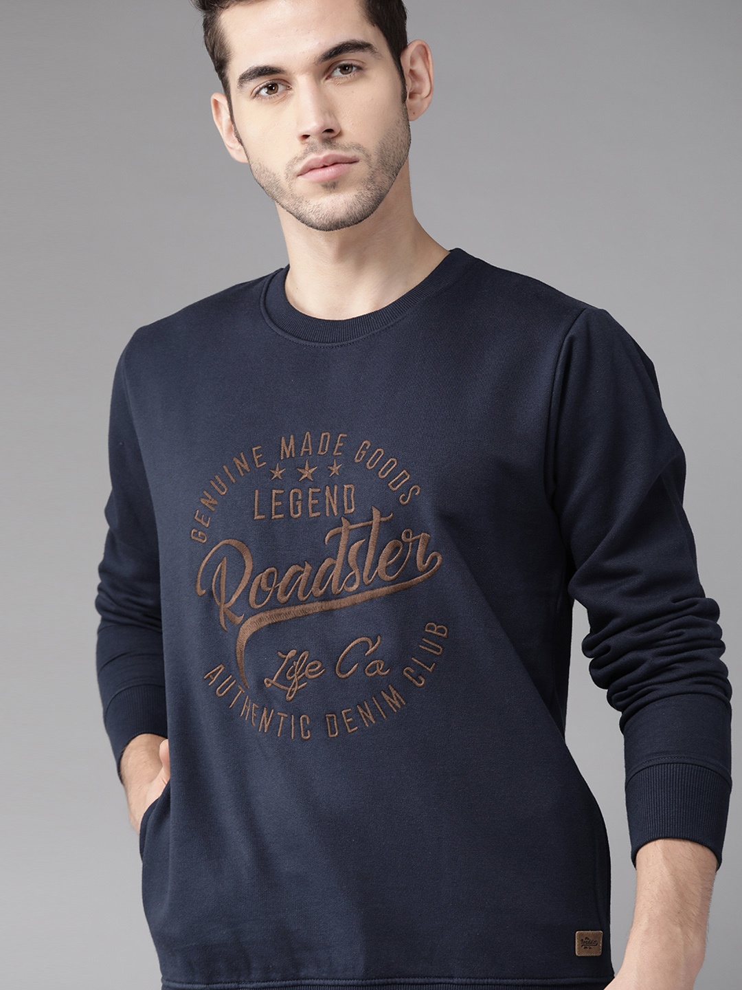 

Roadster Men Navy Blue & Brown Self Design Sweatshirt